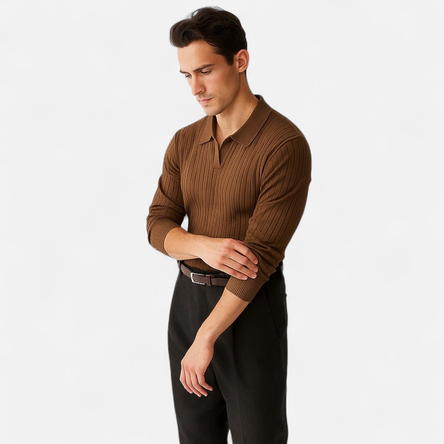 Auvier | Knitted Polo Shirt with Revere Collar for Men – Light Luxury, Contemporary Elegance