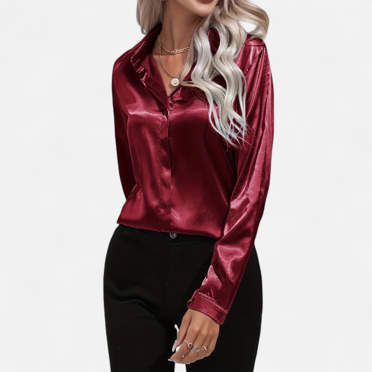Auvier | Satin Summer Shirt for Women – Elongated V-Neck, Luxurious Lightness