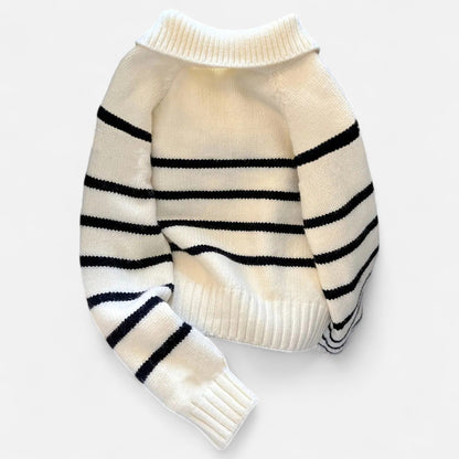 Auvier | Women’s Striped Half-Zip Turtleneck Sweater