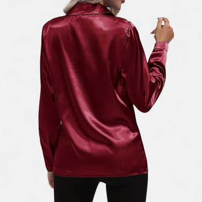 Auvier | Satin Summer Shirt for Women – Elongated V-Neck, Luxurious Lightness