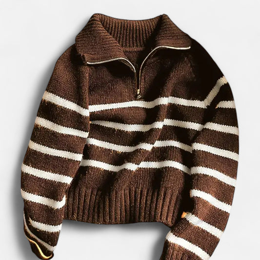 Auvier | Women’s Striped Half-Zip Turtleneck Sweater