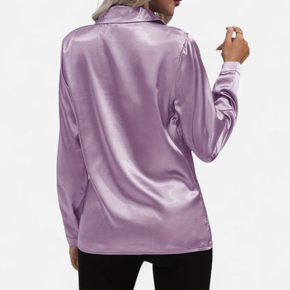 Auvier | Satin Summer Shirt for Women – Elongated V-Neck, Luxurious Lightness