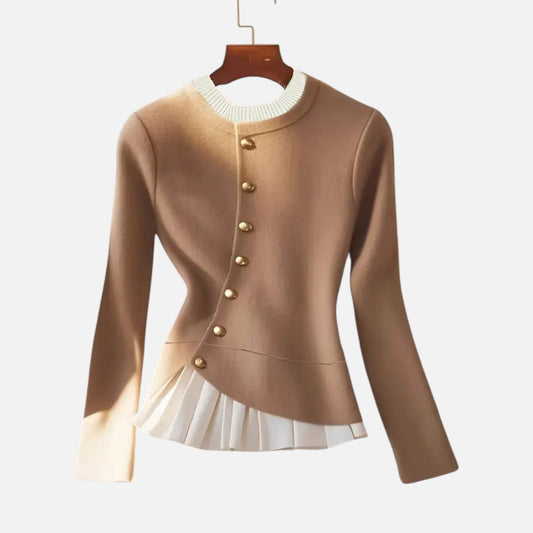Auvier | Women’s Beige Pullover with Gold Buttons