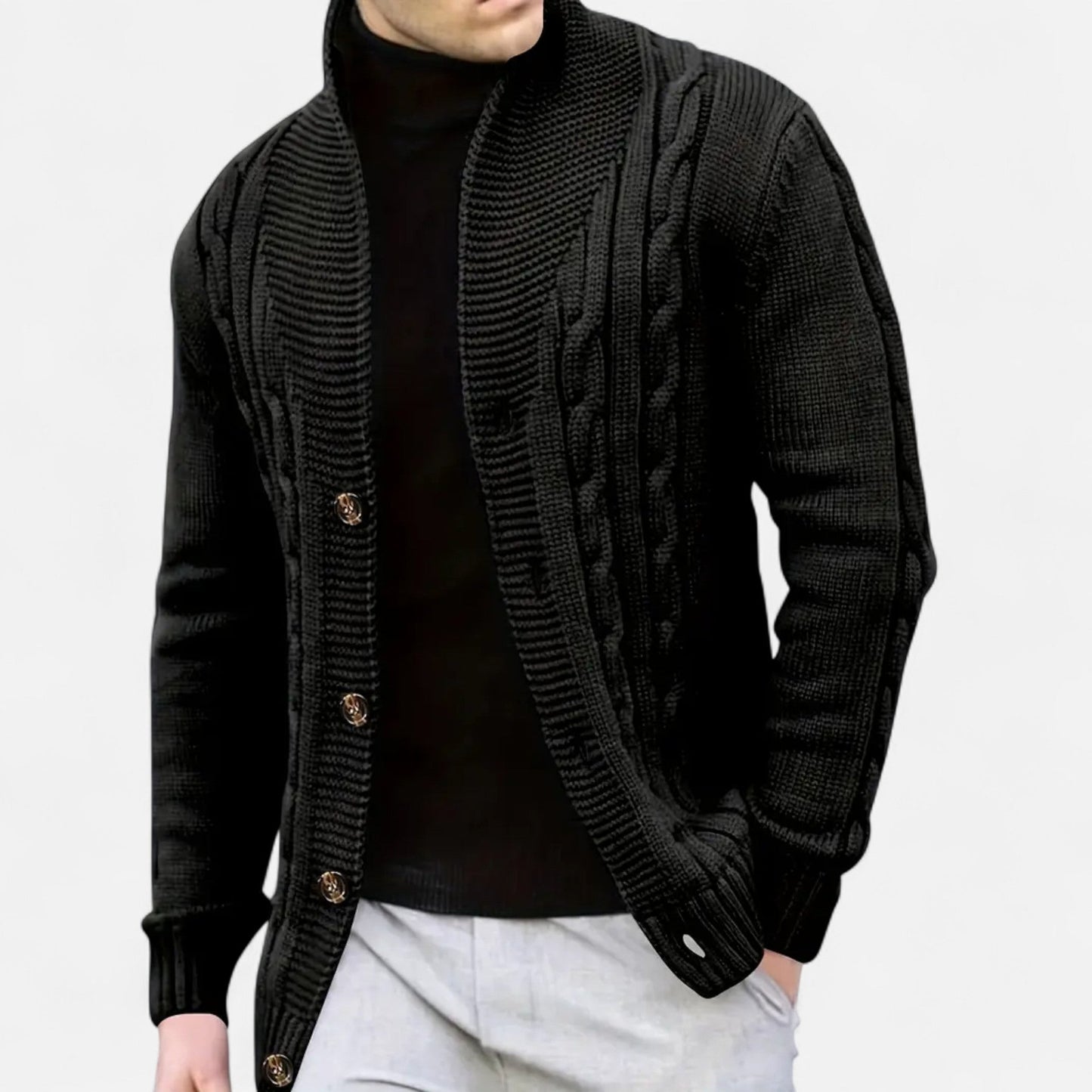 Auvier | Men’s Rib-Knit Button-Up Cardigan