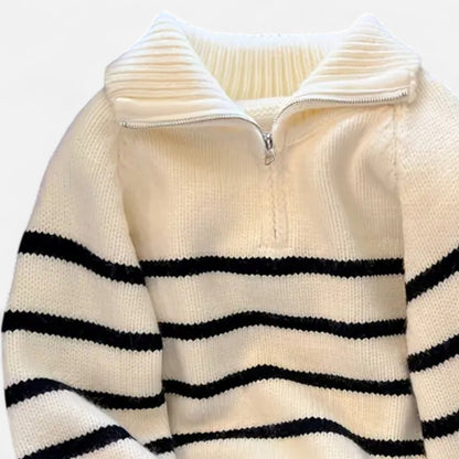 Auvier | Women’s Striped Half-Zip Turtleneck Sweater