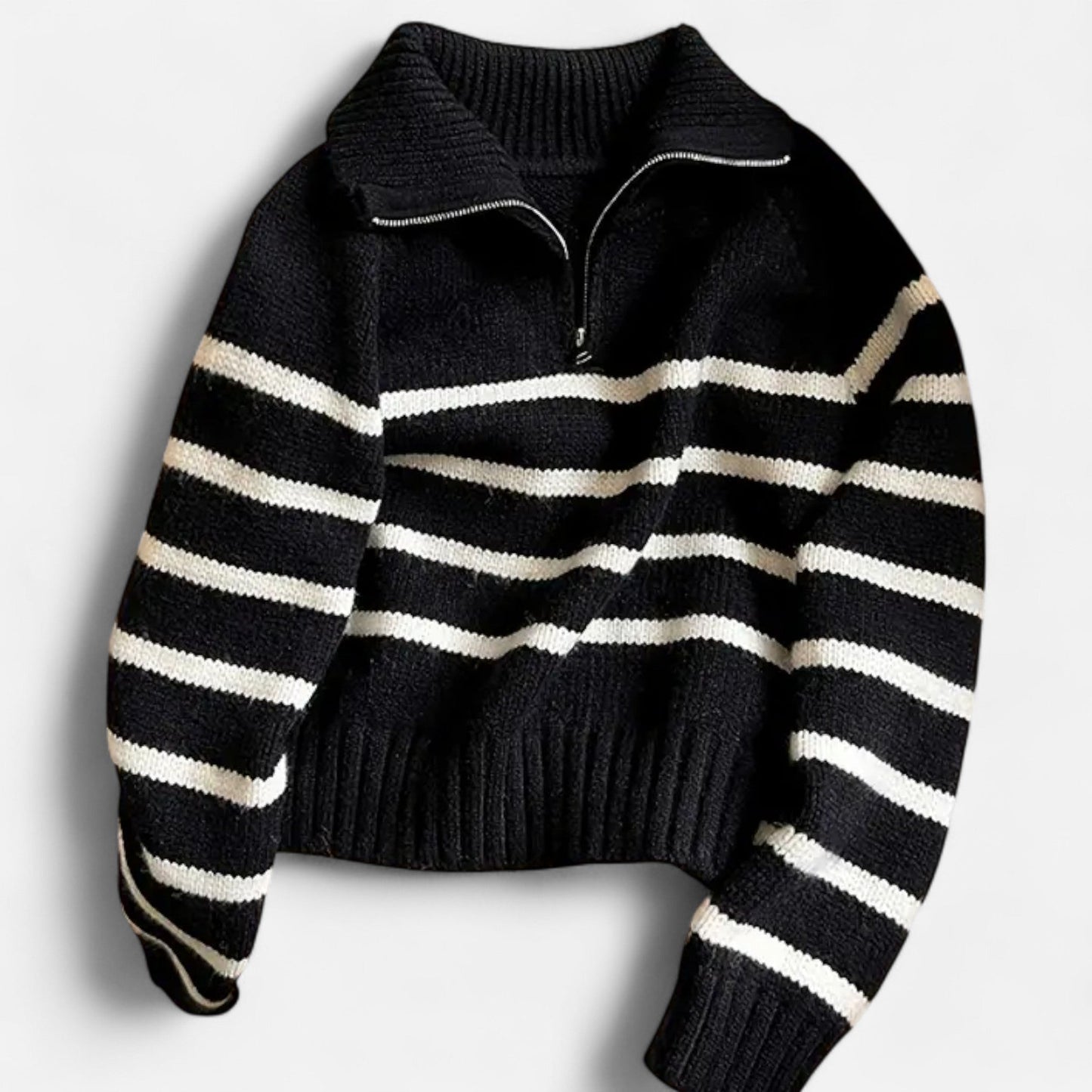 Auvier | Women’s Striped Half-Zip Turtleneck Sweater