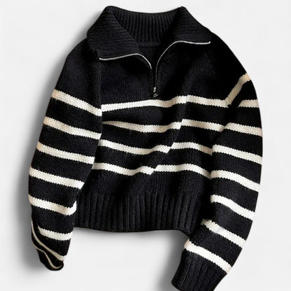 Auvier | Women’s Striped Half-Zip Turtleneck Sweater