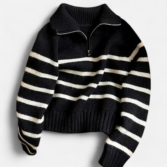 Auvier | Women’s Striped Half-Zip Turtleneck Sweater