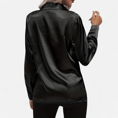 Auvier | Satin Summer Shirt for Women – Elongated V-Neck, Luxurious Lightness