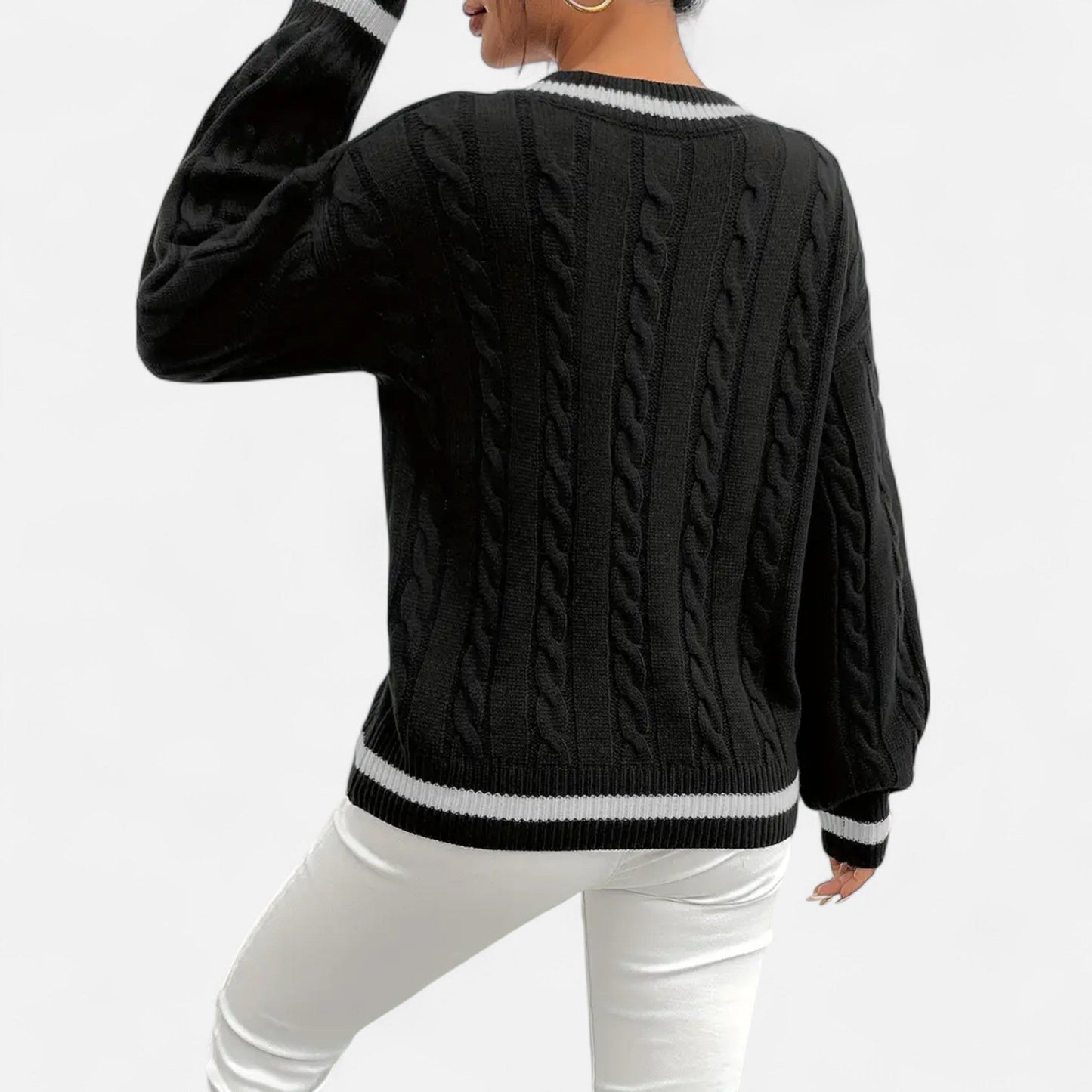 Auvier | Women’s V-Neck Colour-Block Twist Sweater