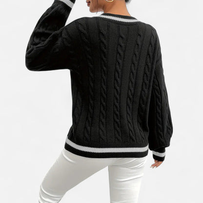 Auvier | Women’s V-Neck Colour-Block Twist Sweater