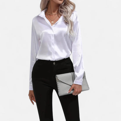 Auvier | Satin Summer Shirt for Women – Elongated V-Neck, Luxurious Lightness