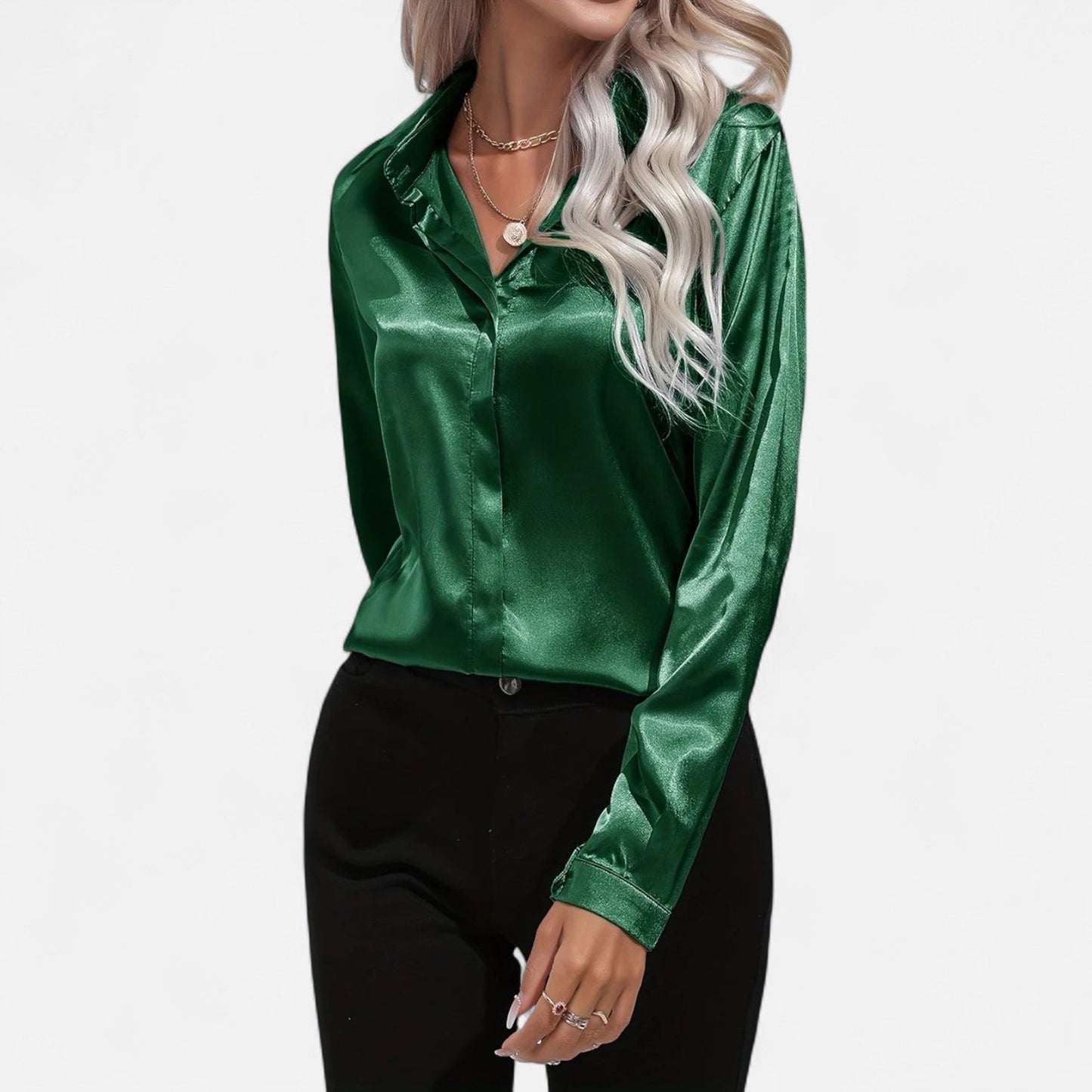 Auvier | Satin Summer Shirt for Women – Elongated V-Neck, Luxurious Lightness