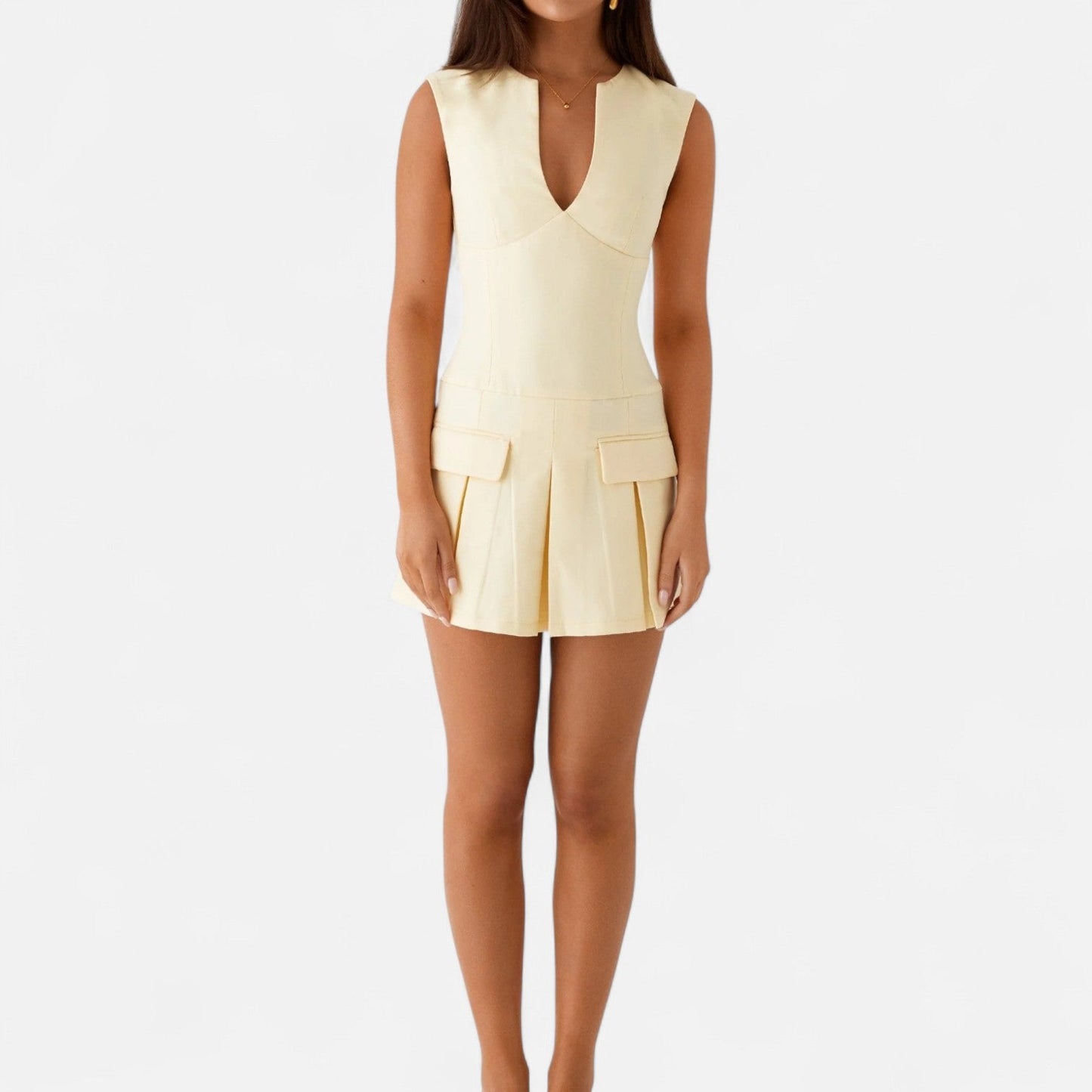 Auvier | Yellow Mini Dress – Modern Fit, Subtle Radiance