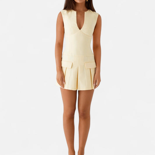 Auvier | Yellow Mini Dress – Modern Fit, Subtle Radiance