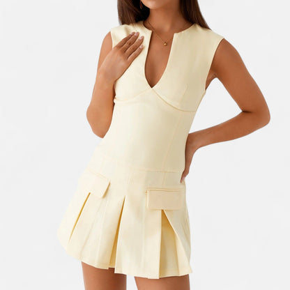 Auvier | Yellow Mini Dress – Modern Fit, Subtle Radiance