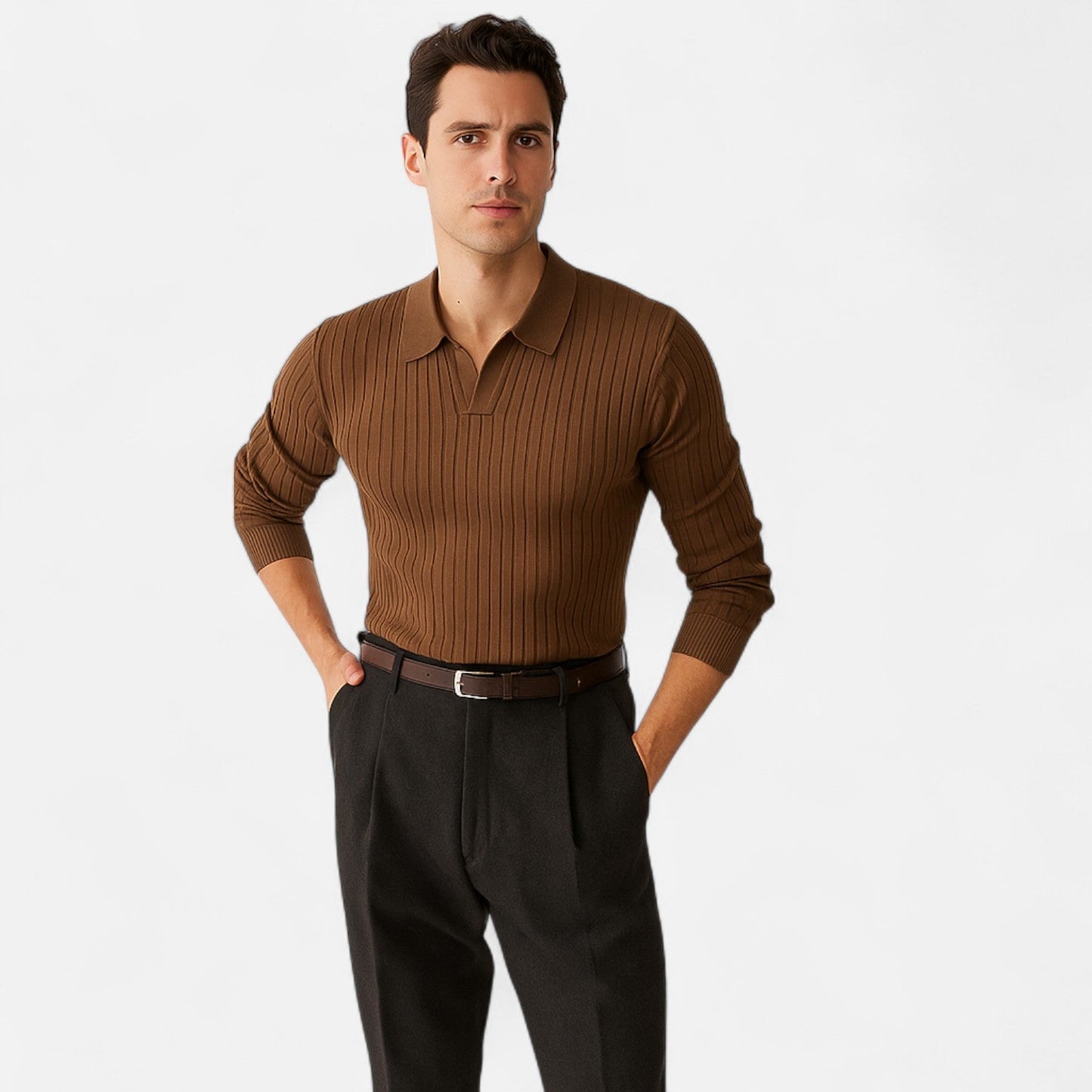 Auvier | Knitted Polo Shirt with Revere Collar for Men – Light Luxury, Contemporary Elegance