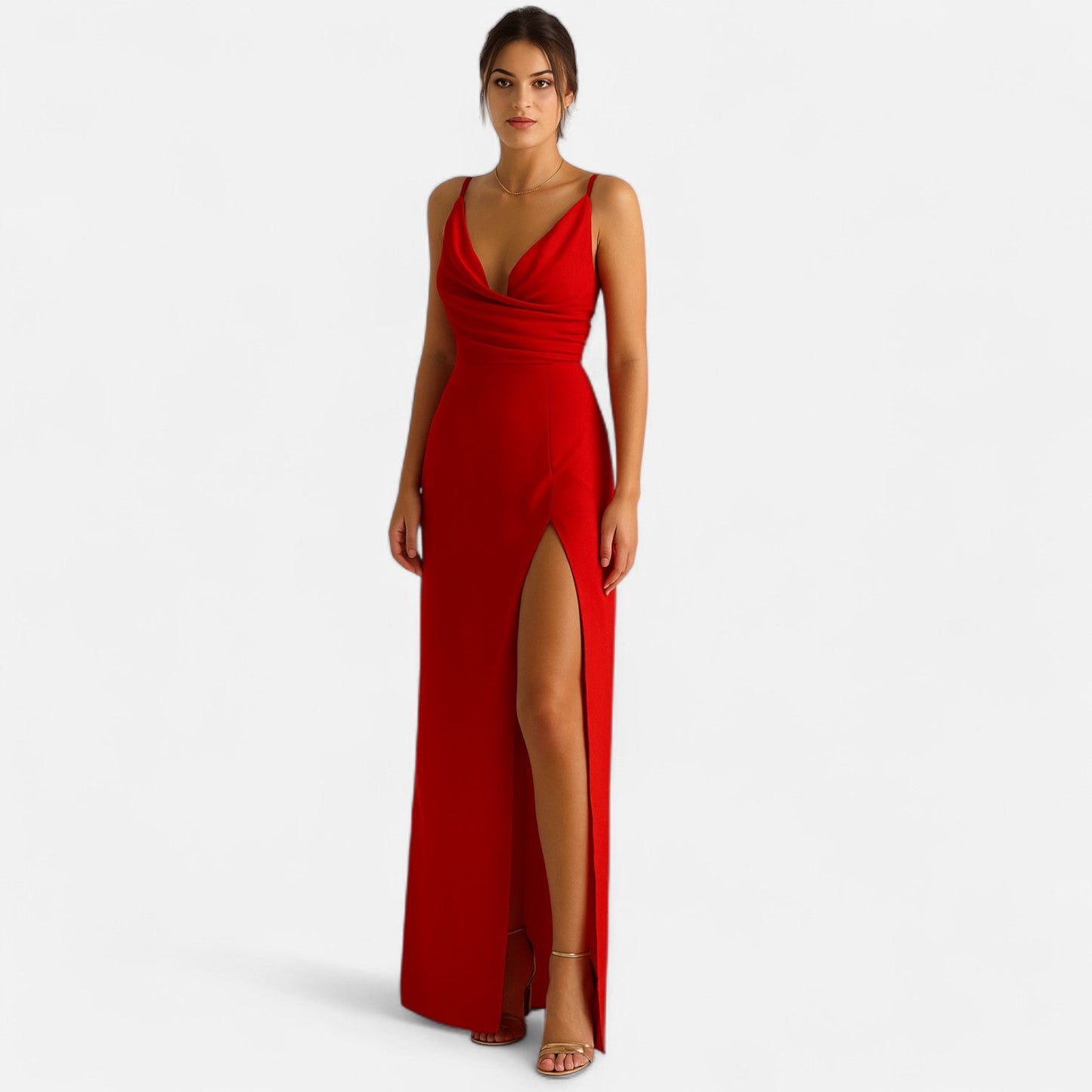Auvier | Sleeveless V-Neck Dress with Side Slit – Clean Lines, Effortlessly Chic Style