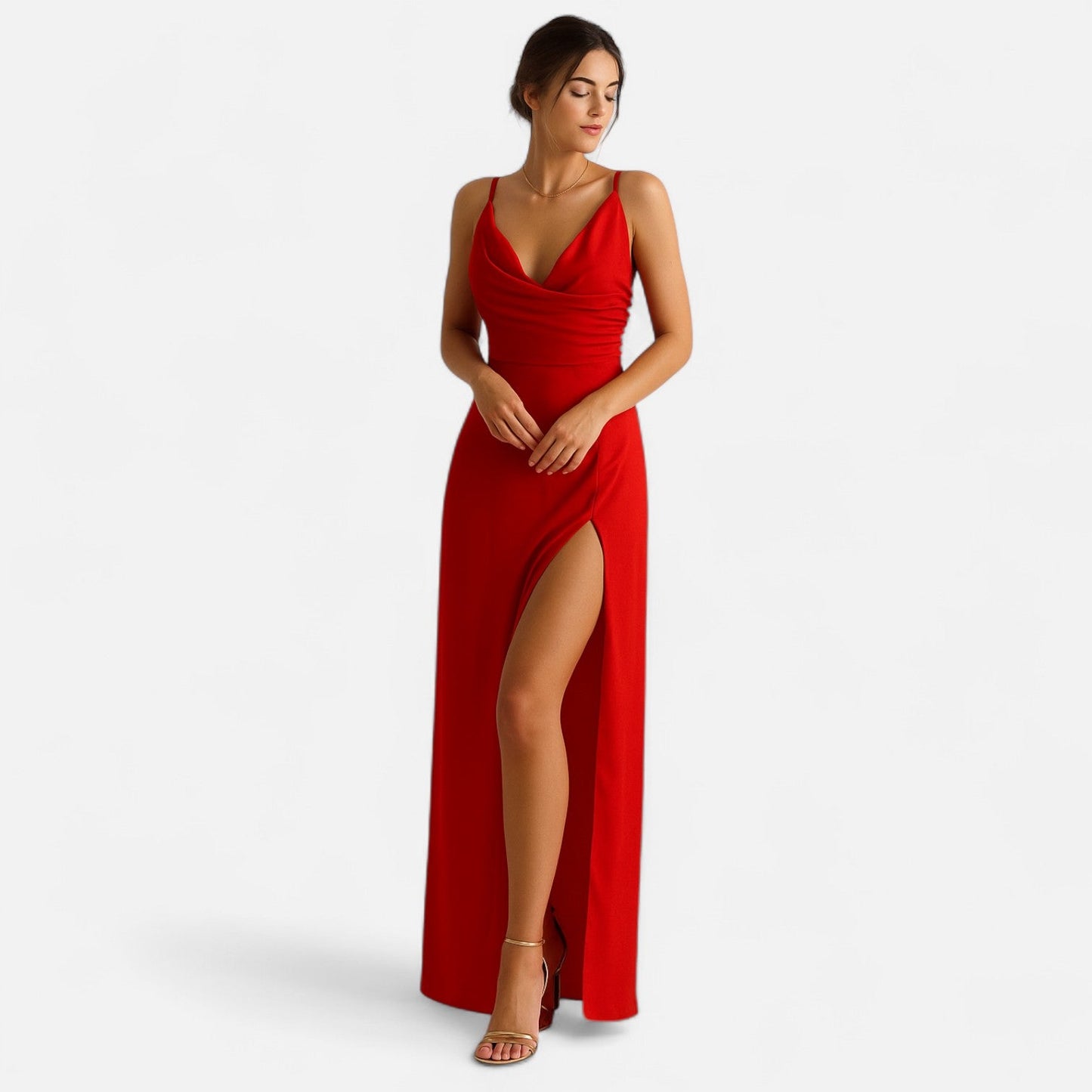 Auvier | Sleeveless V-Neck Dress with Side Slit – Clean Lines, Effortlessly Chic Style