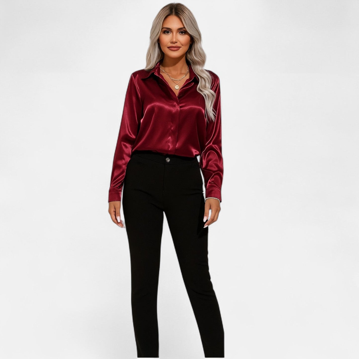 Auvier | Satin Summer Shirt for Women – Elongated V-Neck, Luxurious Lightness