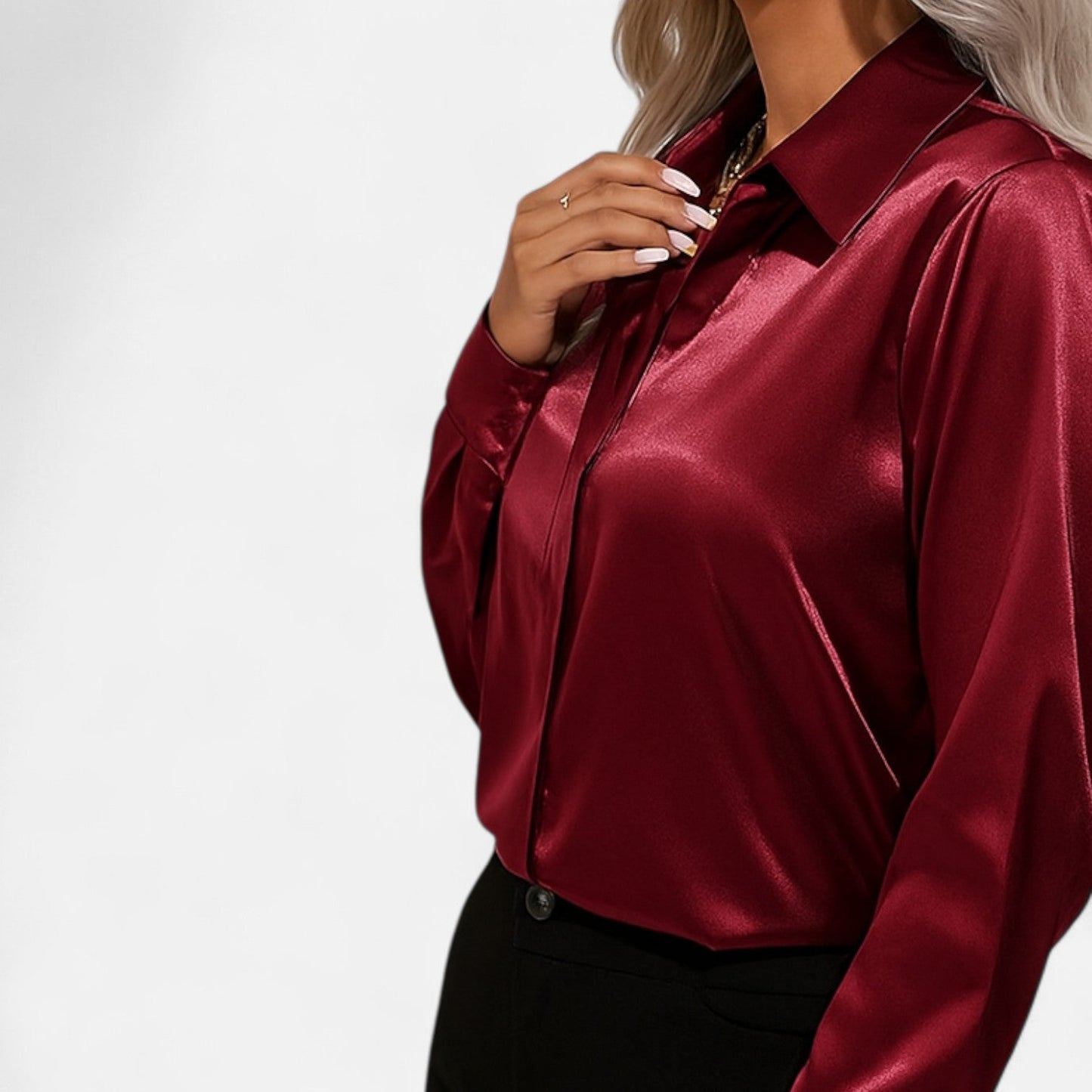Auvier | Satin Summer Shirt for Women – Elongated V-Neck, Luxurious Lightness