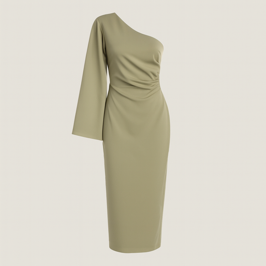 Auvier | Linen One-Shoulder Dress for Women – Asymmetrical Silhouette, Natural Elegance