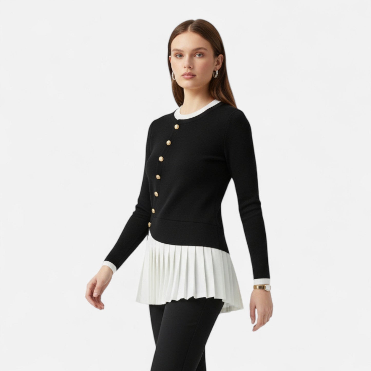 Auvier | Women’s Beige Pullover with Gold Buttons