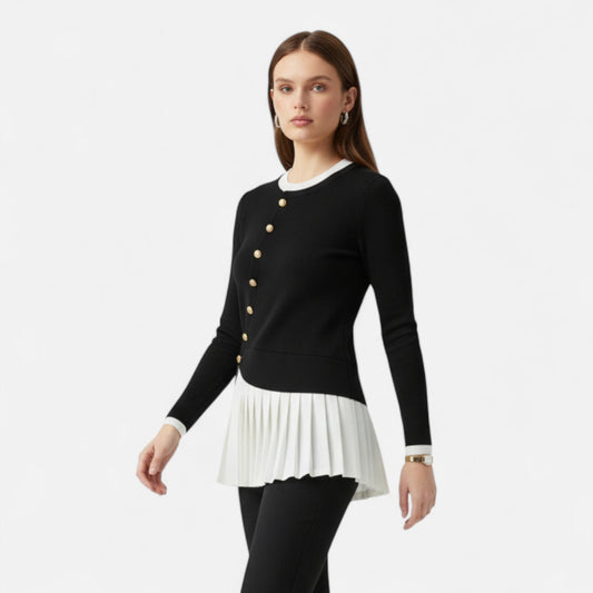 Auvier | Women’s Beige Pullover with Gold Buttons