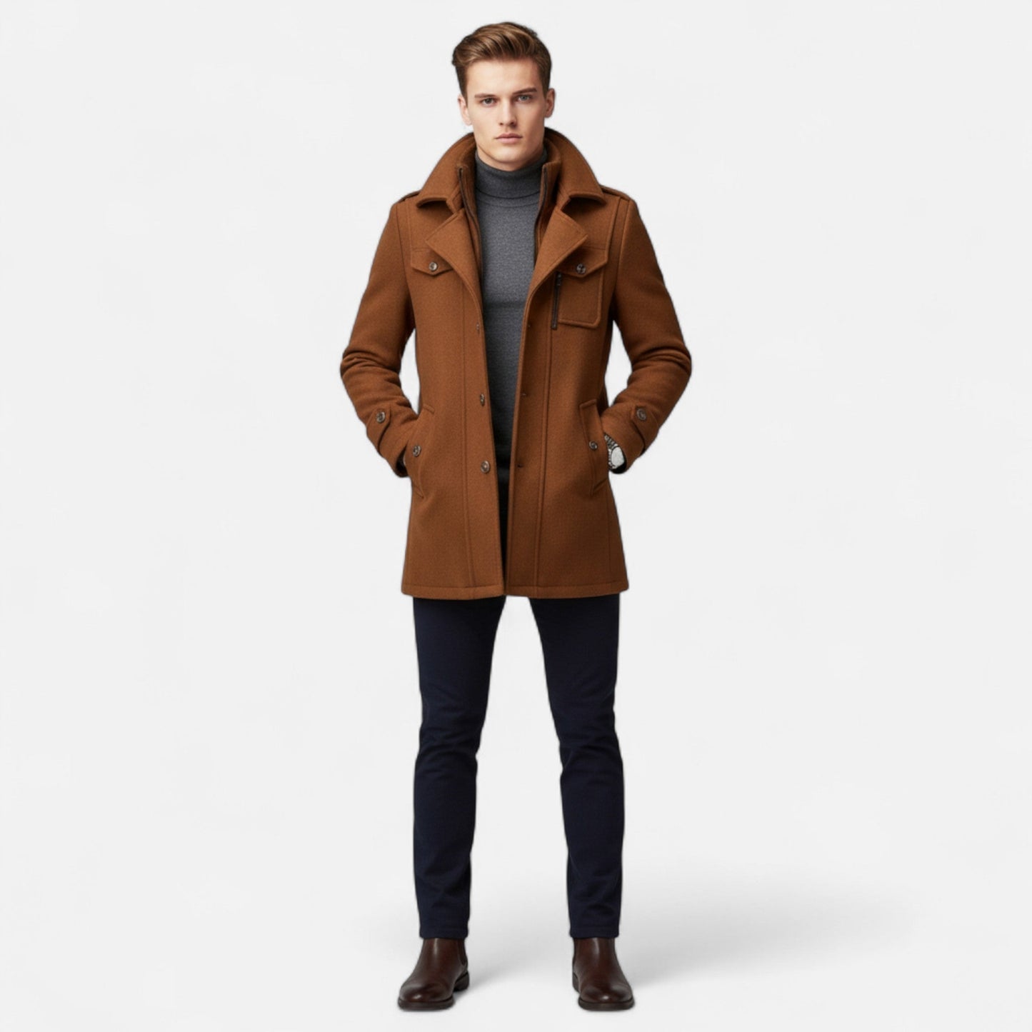 Auvier | Men’s Double-Collar Zipper Coat