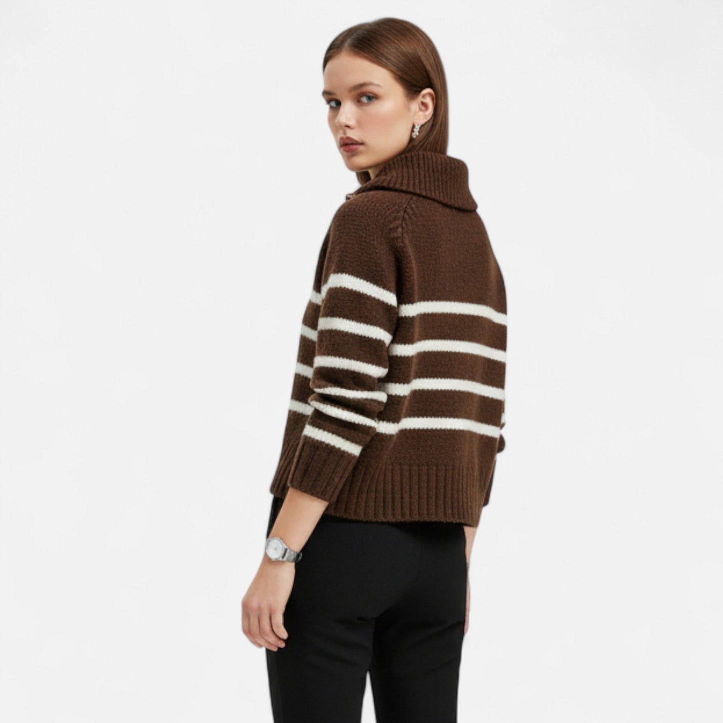 Auvier | Women’s Striped Half-Zip Turtleneck Sweater