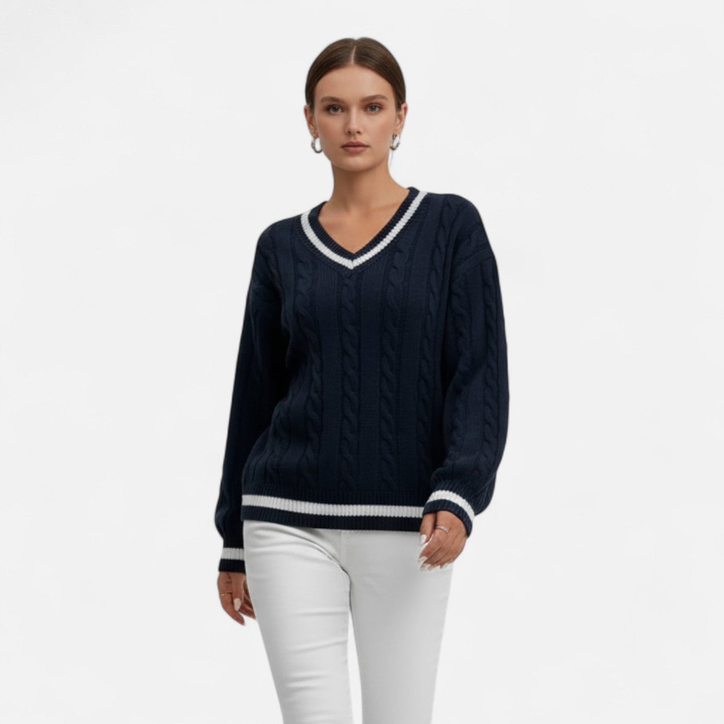 Auvier | Women’s V-Neck Colour-Block Twist Sweater