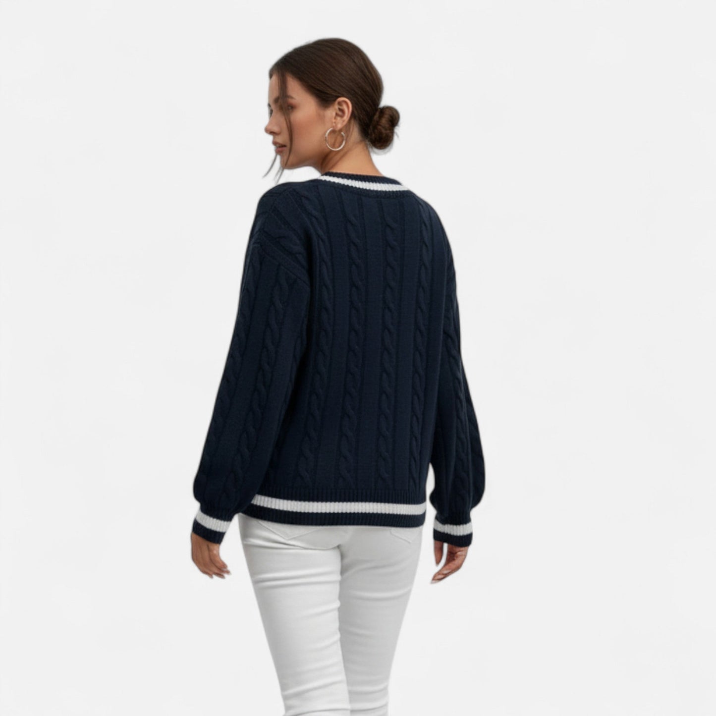 Auvier | Women’s V-Neck Colour-Block Twist Sweater