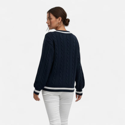 Auvier | Women’s V-Neck Colour-Block Twist Sweater