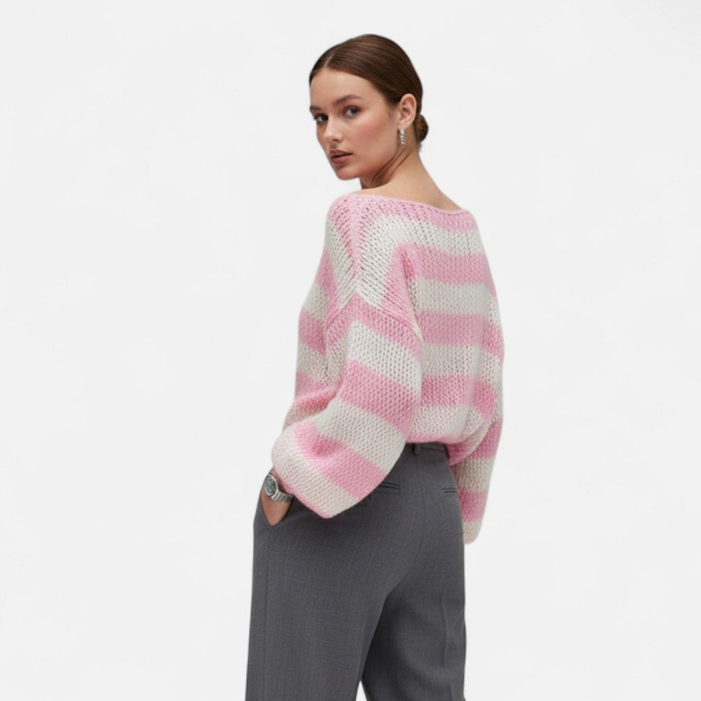 Auvier | Women’s Striped Loose Knit Pullover