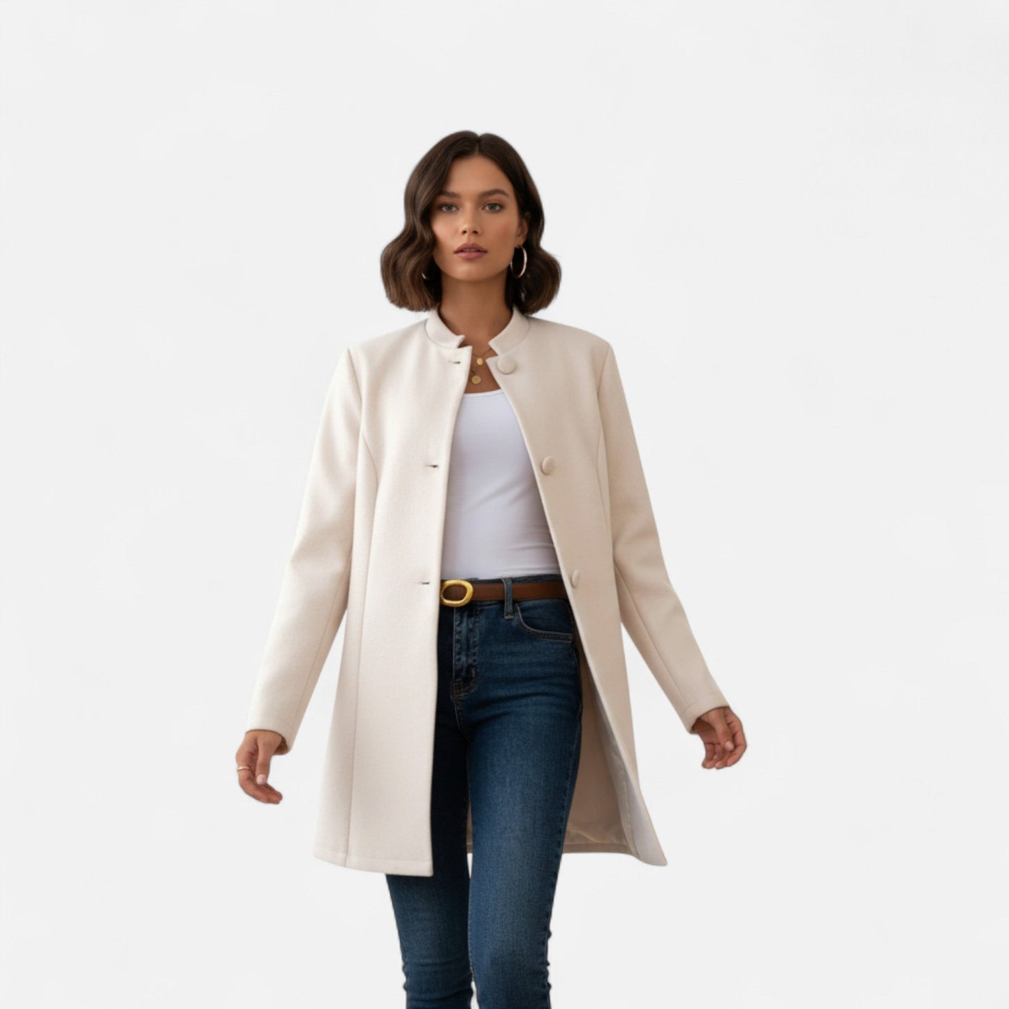Auvier | Women’s Mid-Length Coat with Button Detail