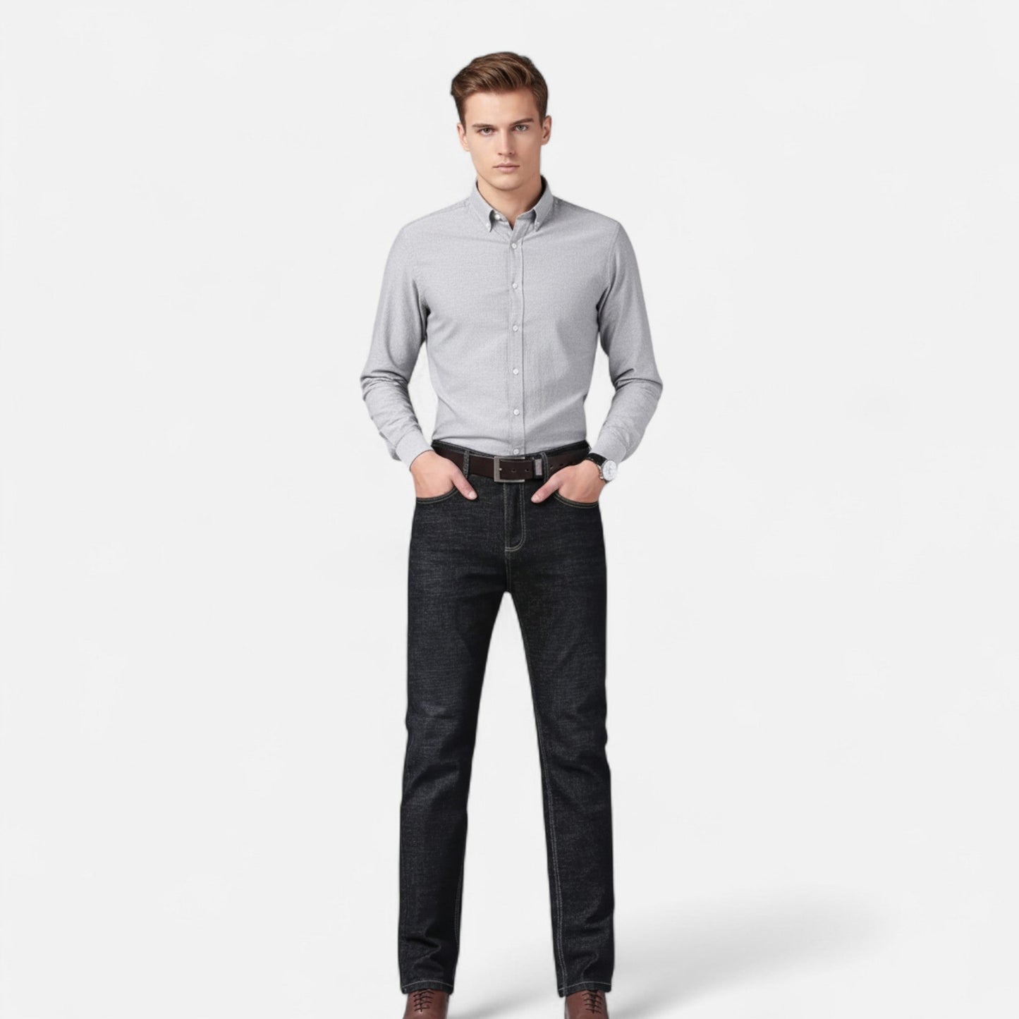 Auvier | Men’s High-Waist Faux Denim Trousers