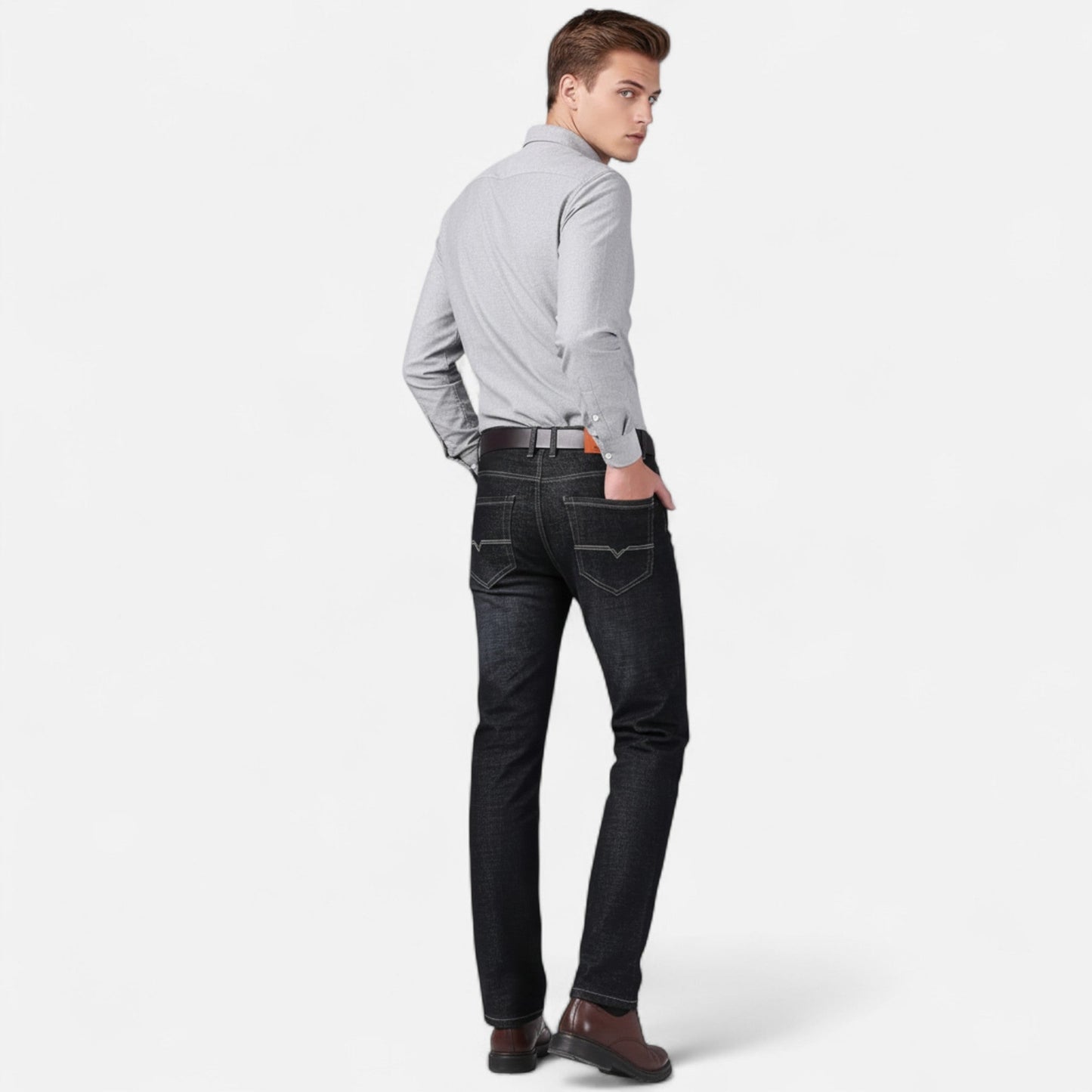 Auvier | Men’s High-Waist Faux Denim Trousers