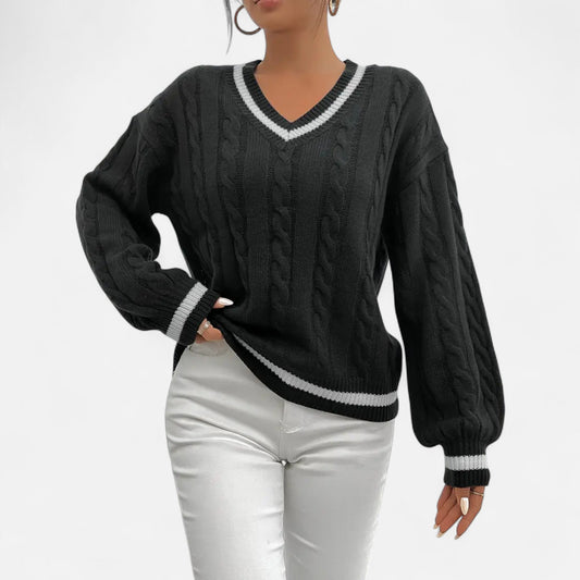 Auvier | Women’s V-Neck Colour-Block Twist Sweater