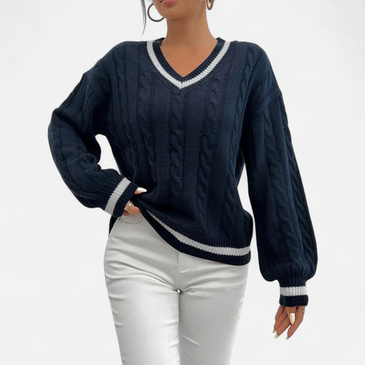 Auvier | Women’s V-Neck Colour-Block Twist Sweater