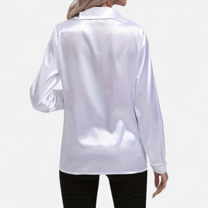 Auvier | Satin Summer Shirt for Women – Elongated V-Neck, Luxurious Lightness