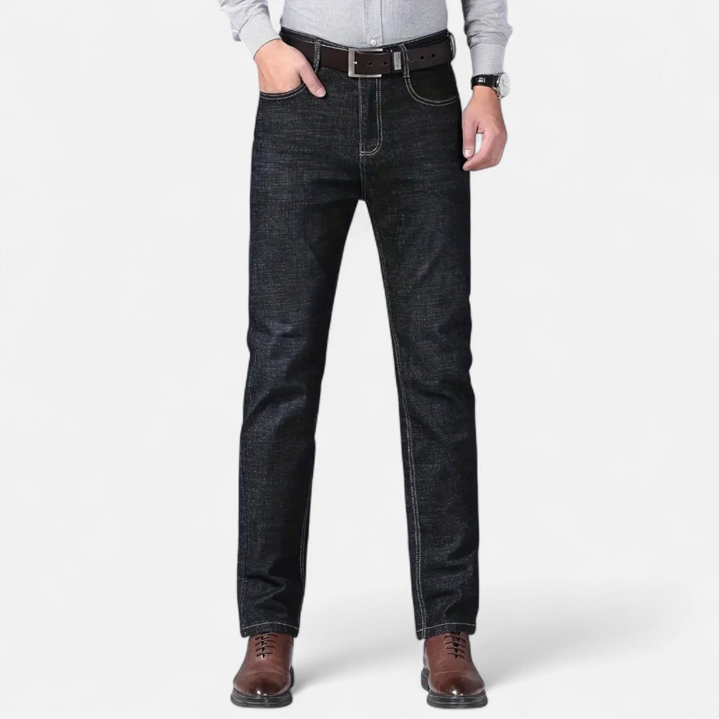 Auvier | Men’s High-Waist Faux Denim Trousers