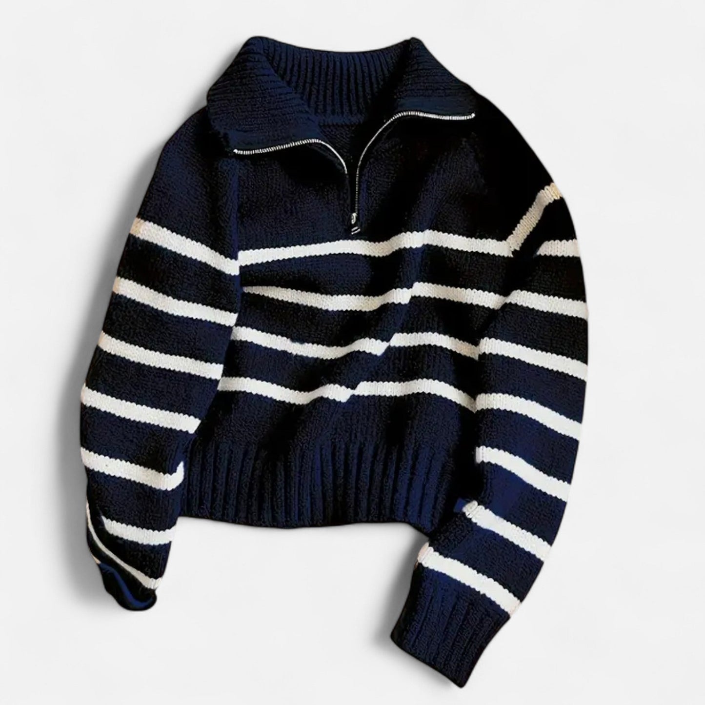 Auvier | Women’s Striped Half-Zip Turtleneck Sweater