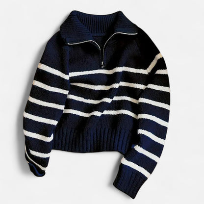 Auvier | Women’s Striped Half-Zip Turtleneck Sweater