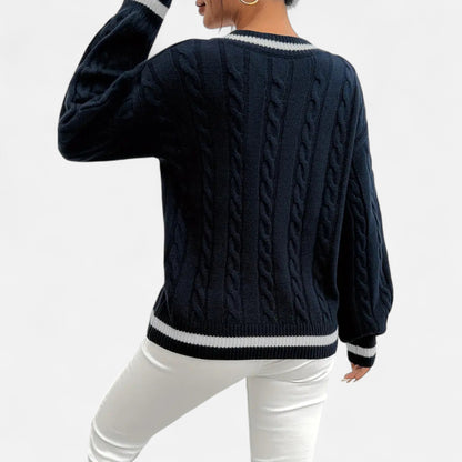 Auvier | Women’s V-Neck Colour-Block Twist Sweater