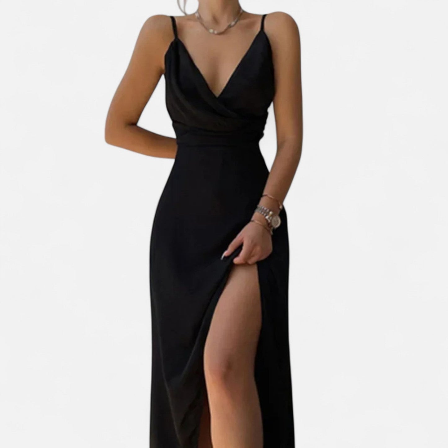 Auvier | Sleeveless V-Neck Dress with Side Slit – Clean Lines, Effortlessly Chic Style