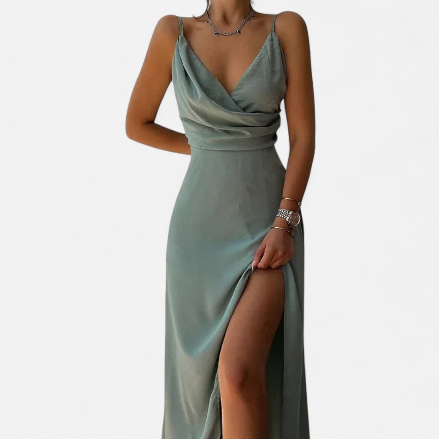 Auvier | Sleeveless V-Neck Dress with Side Slit – Clean Lines, Effortlessly Chic Style