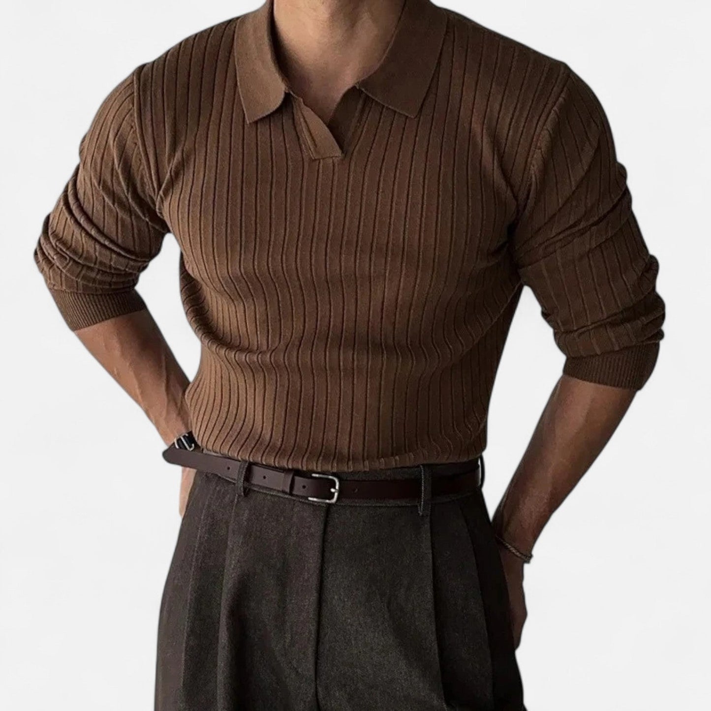 Auvier | Knitted Polo Shirt with Revere Collar for Men – Light Luxury, Contemporary Elegance