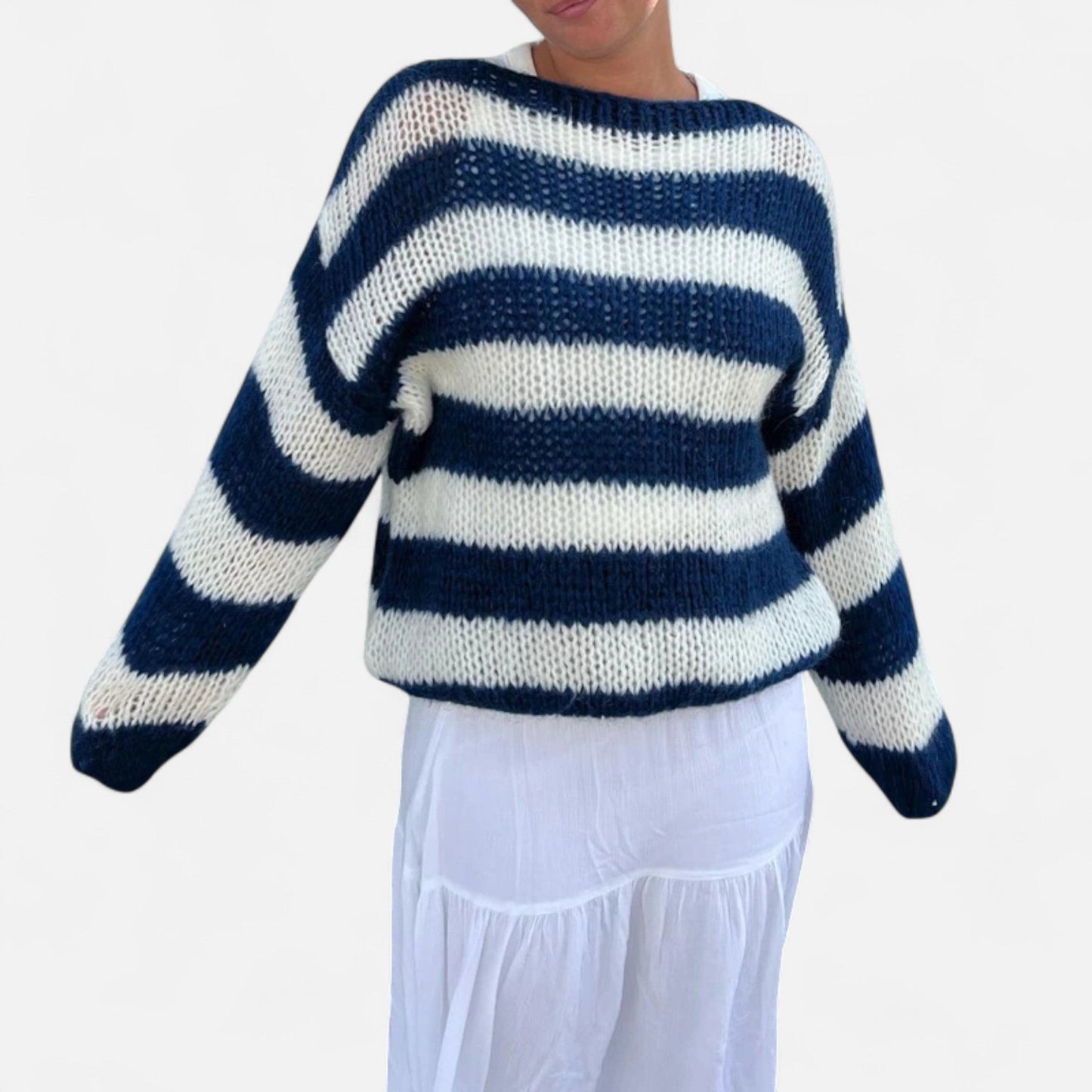 Auvier | Women’s Striped Loose Knit Pullover