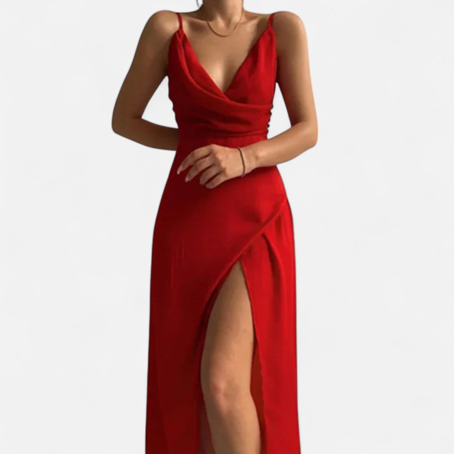 Auvier | Sleeveless V-Neck Dress with Side Slit – Clean Lines, Effortlessly Chic Style