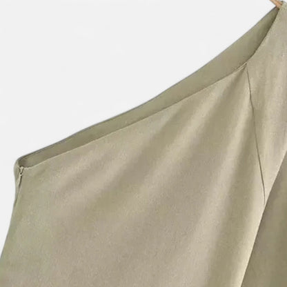 Auvier | Linen One-Shoulder Dress for Women – Asymmetrical Silhouette, Natural Elegance